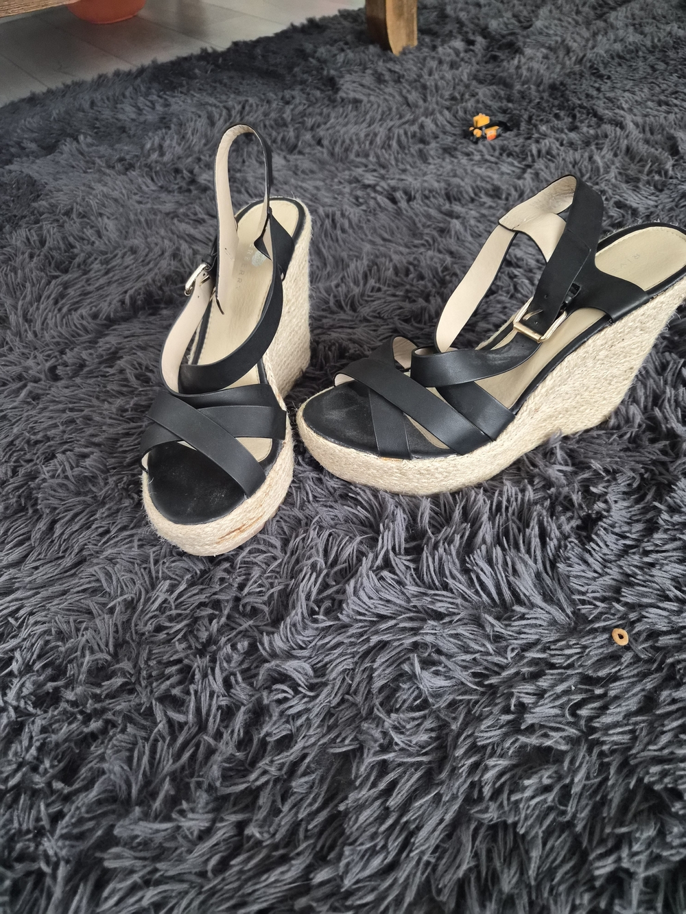 Black Espadrille Wedge Sandals - Women's Slingback